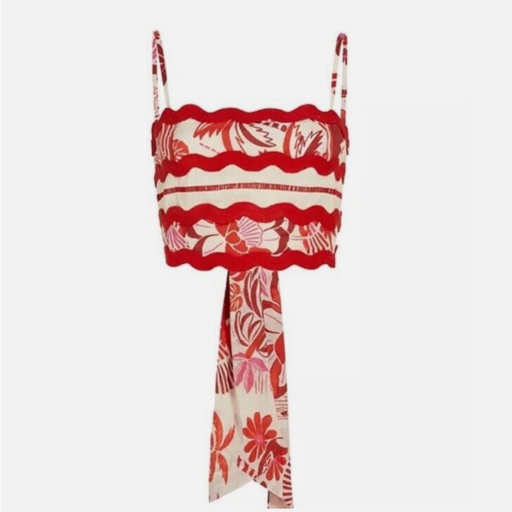 Farm Rio Tiles Printed Red and White Crop Top Size S